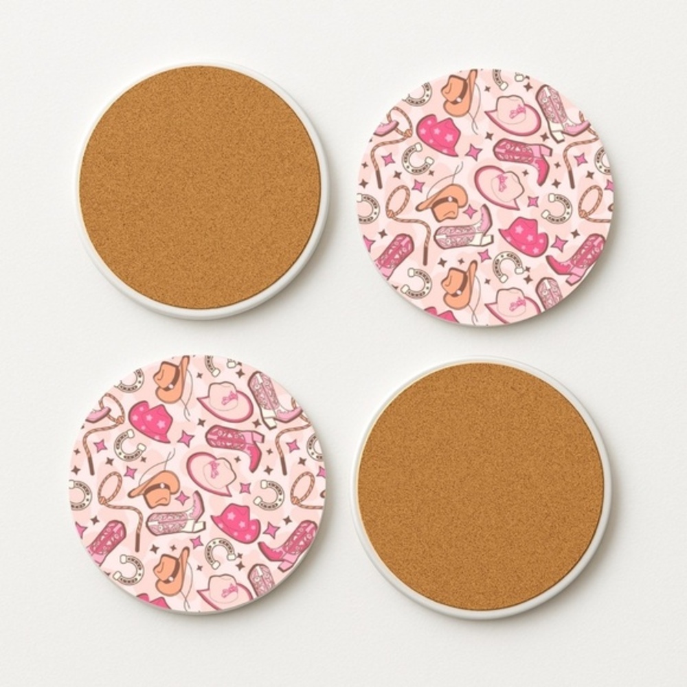 Pink Cowgirl Ceramic Bar Coasters
